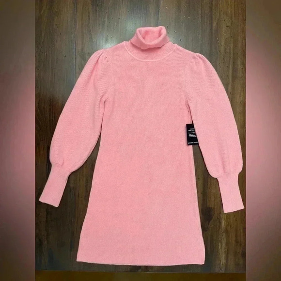 Boston Proper Sweater Dress Size XS Pink Balloon Sleeve Turtleneck Barbie Winter - Picture 4 of 14